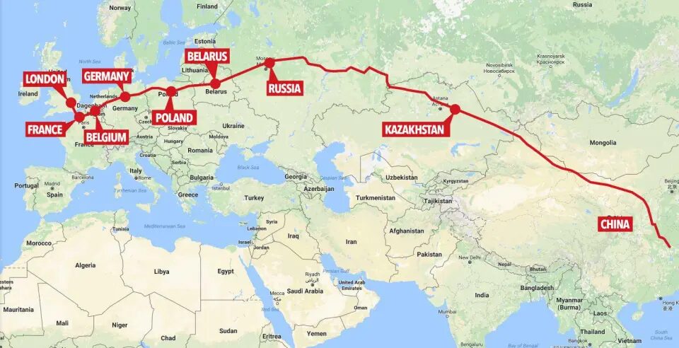 cargo ship routes from china to europe